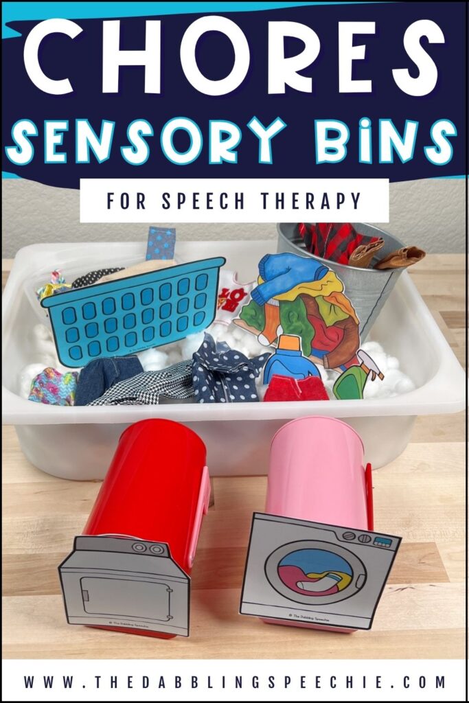 Spring cleaning chores sensory bins for speech therapy.