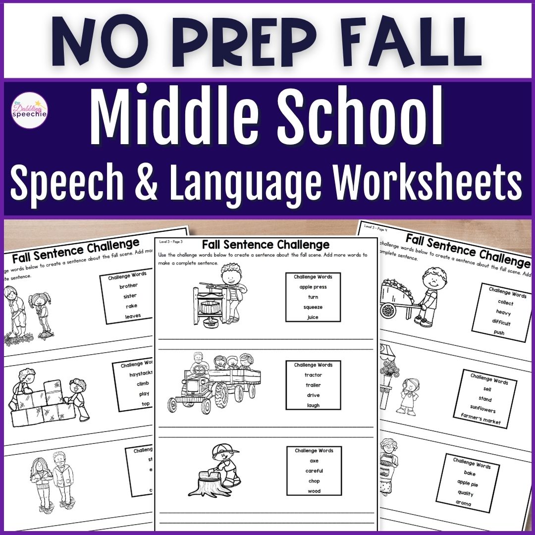 Get these no prep fall speech and language activities for older students