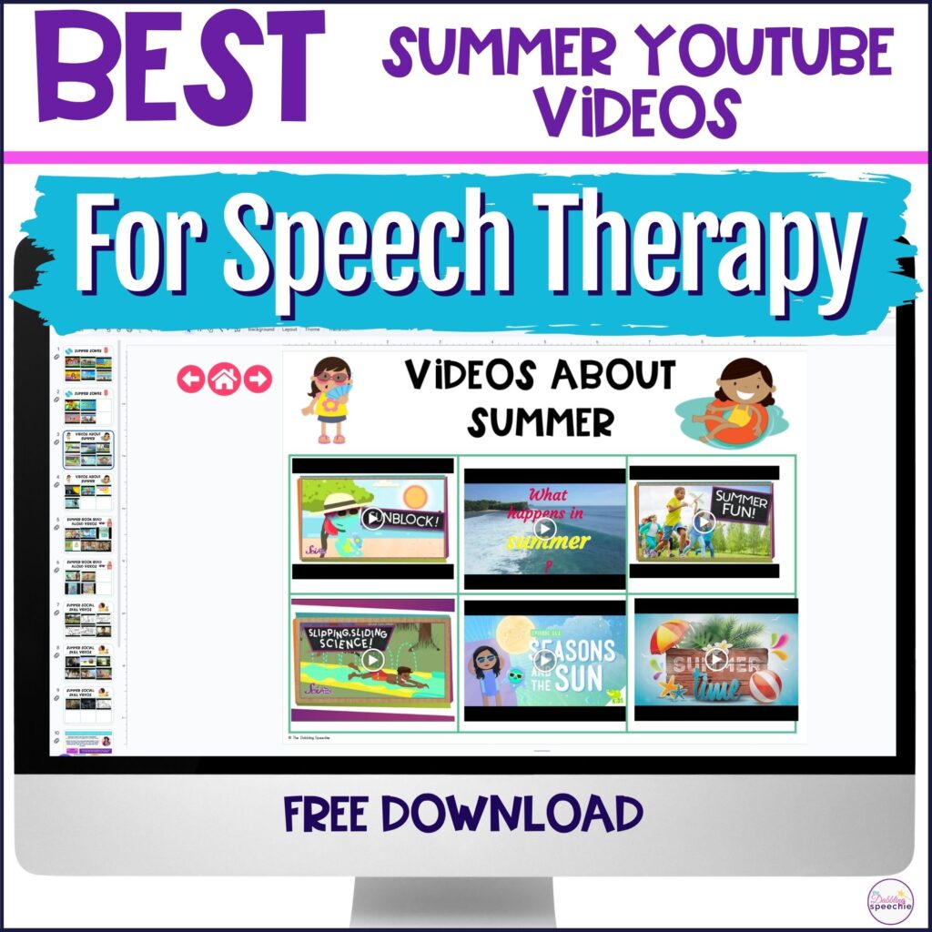 Get summer videos for speech therapy with a free Google Slides.